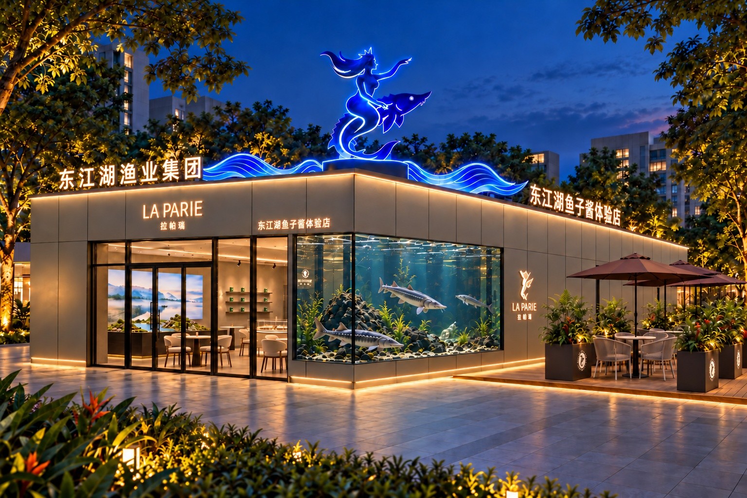 LA PARIE体验店建筑夜景及户外座席
